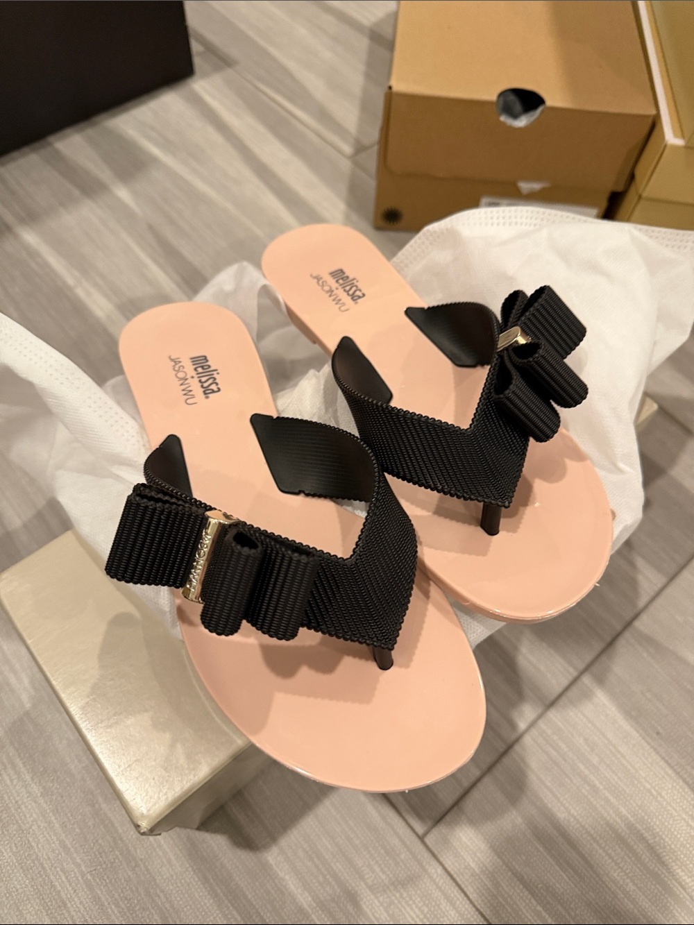Jason Wu x Melissa Pink & Black Ribbon Thong Sandals